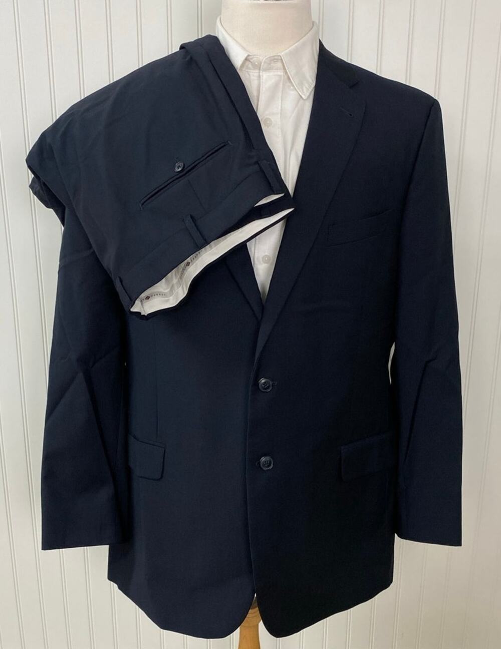 Men Joseph Abboud textured stripe 2-button wool 2-piece blazer dress pants 48L